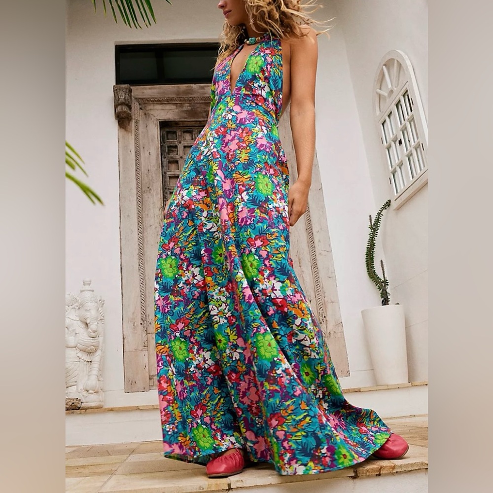Free People Floral Maxi Dress - Blue and Green - Picture 4 of 6